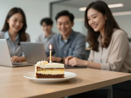 Small birthday celebration in a modern workplace