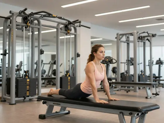 Person stretching in a bright modern gym