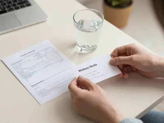 Person organising health receipts at a clean home desk