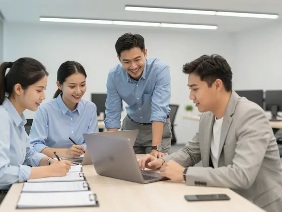 Team learning together in a modern workshop