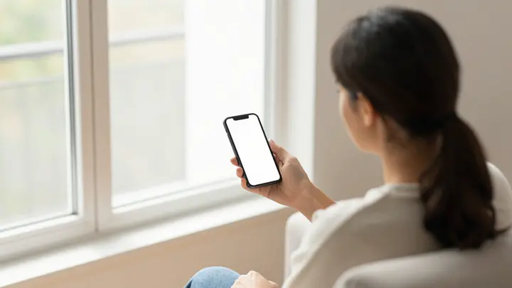 Patient using a phone at home to access digital healthcare