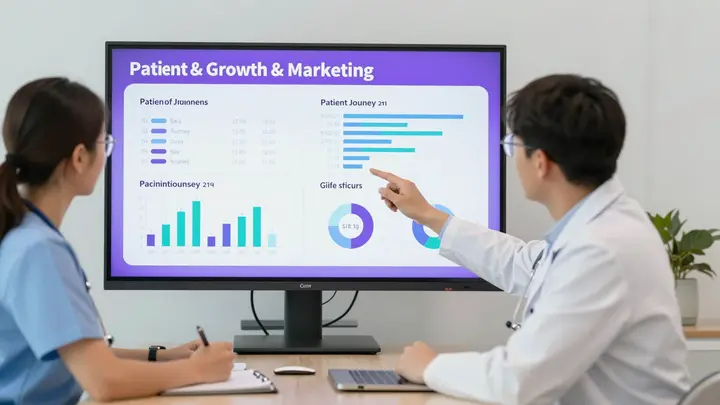 Growth and marketing team reviewing healthcare campaign work